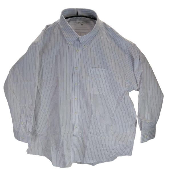 SS2886-2◆ 新品 メンズ Yシャツ ボタンダウン 剣ボロボタン 袖口ボタン ストライプ柄 6LBサイズ 白 ホワイト 送料450円拍卖