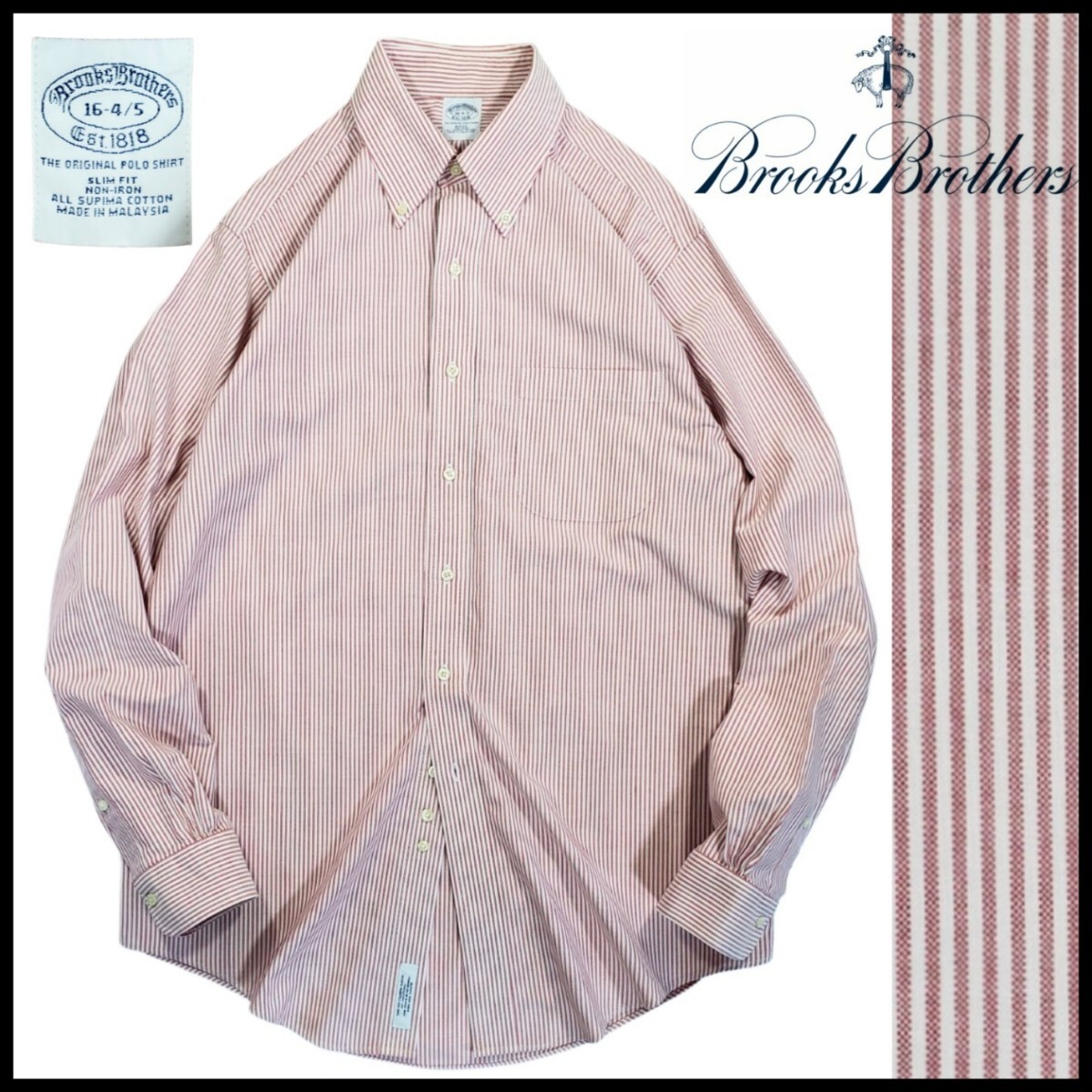 w324/古着 BROOKS BROTHERS Est1818 オックスフォードシャツ 16 4/5 ボタンダウン ストライプ ブルックスブラザーズ 洗濯プレス済 ネコポス拍卖