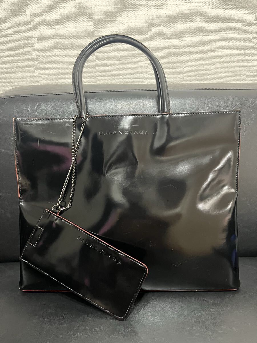 BALENCIAGA トートバッグ レザー ブラック ハンドバッグ A4収納 黒 バレンシアガ ビジネスバッグ拍卖