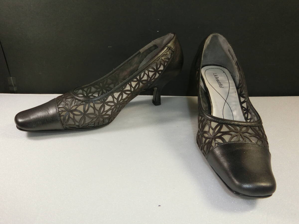 ★靴 L&Beautiful パンプス ヒール 23.5cm EEE 幅広 レディース カットアウトデザイン拍卖