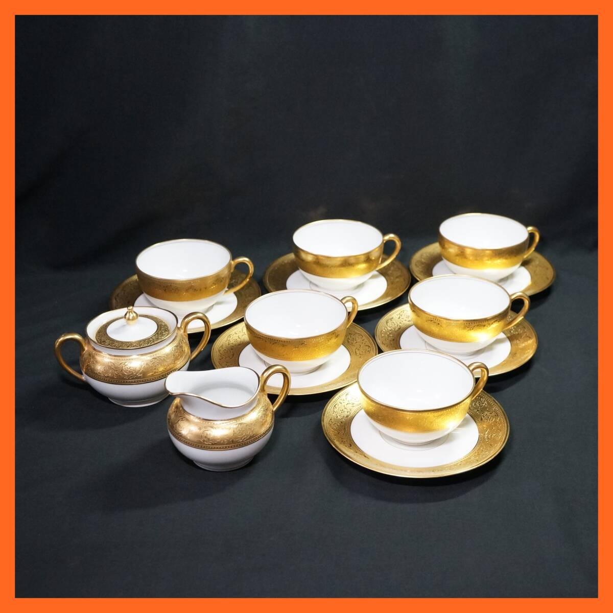 東ハ:【HAVILAND LIMOGES/アビランドリモージュ】THISTLE ティスル ティーセット カップ&ソーサー6客 シュガー&ミルクポット ★送料無料拍卖