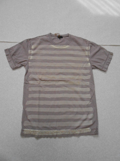 ♪新品 タグ無し 本物 Paul Smith ポールスミス★ダメージ 加工 プリント シャツ ボーダー 淡い パープル M メンズ 丸首 コットン100% 拍卖