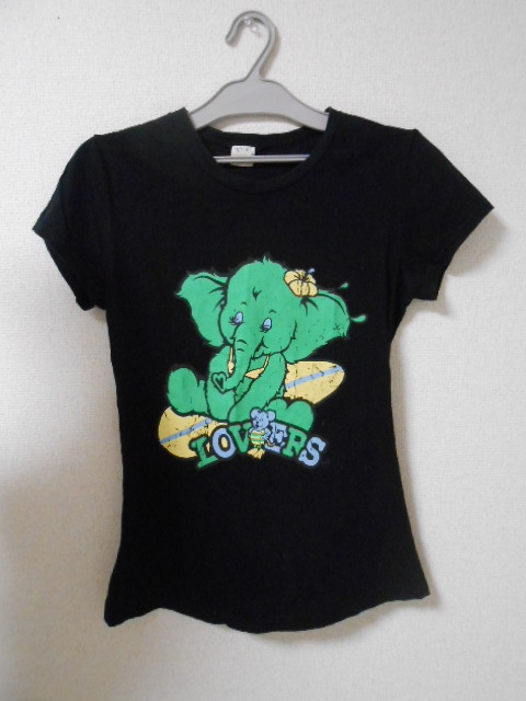 ♪即決 送料無料 used品 美品 アンティーク Tシャツ Aライン ReForm ゾウ バックプリント ハート柄 ブラック レディース 半袖 ブラック拍卖