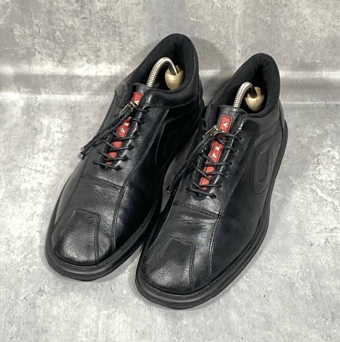 PRADA sports プラダスポーツ スニーカー レザーシューズ 27cm相当 ブラック テック スクウェアトゥ レースアップ BLACK SPORTS カジュアル拍卖