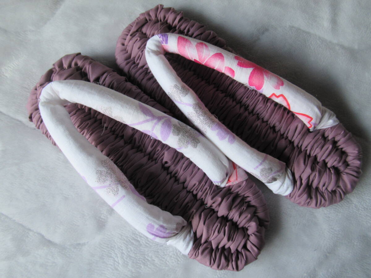 手作り 布草履 布ぞうり 薄紫地 白地にラメの鼻緒 24.5cm拍卖