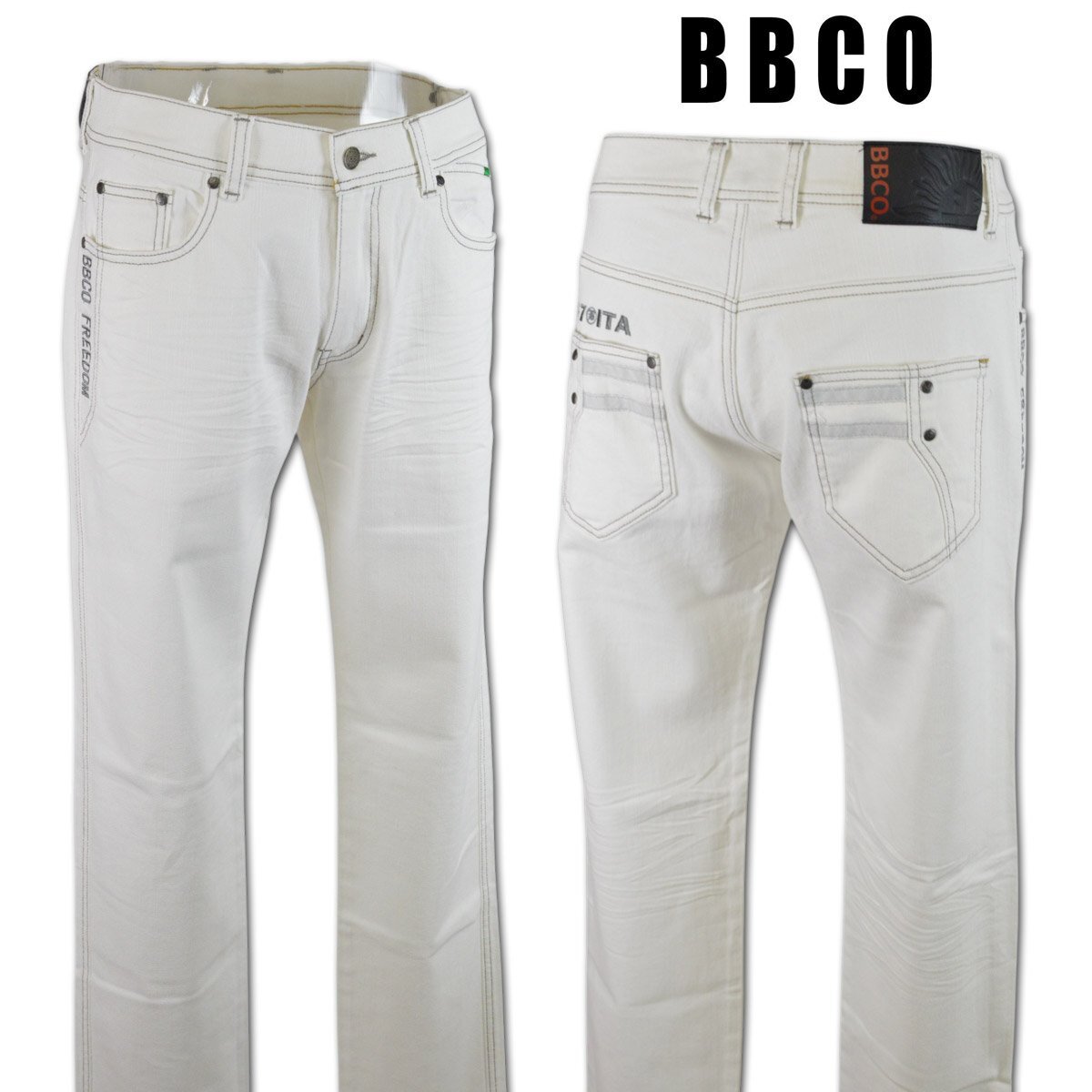 3割引【BBCO ビビコ】メンズ ジーンズ 100cm 白 45-5301-01N-01 アンジェロ ジーパン デニム ホワイト おしゃれ かっこいい 大きいサイズ @拍卖