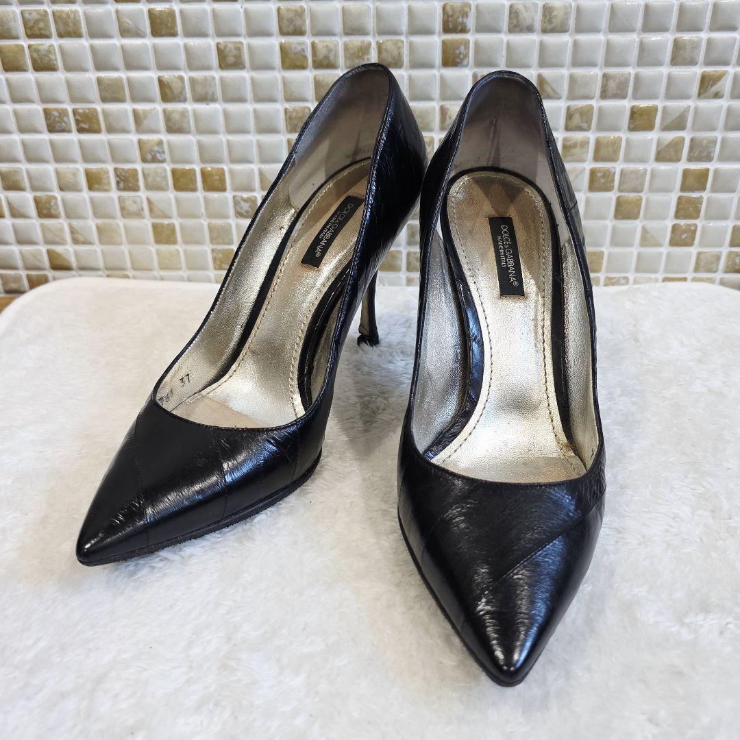 Dolce & Gabbana ドルチェ&ガッバーナ レザー パンプス 37 黒 ブラック ポインテッドトゥ ハイヒール拍卖