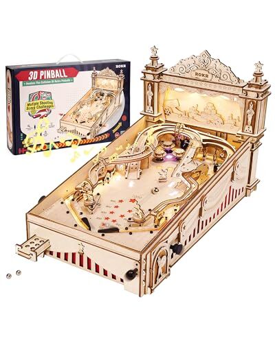 ROKR 3Dピンボールマシン 本格 DIY キット 革新的 屋内遊具 ビンテージ ゲーム機 木製 立体パズル STEM拍卖