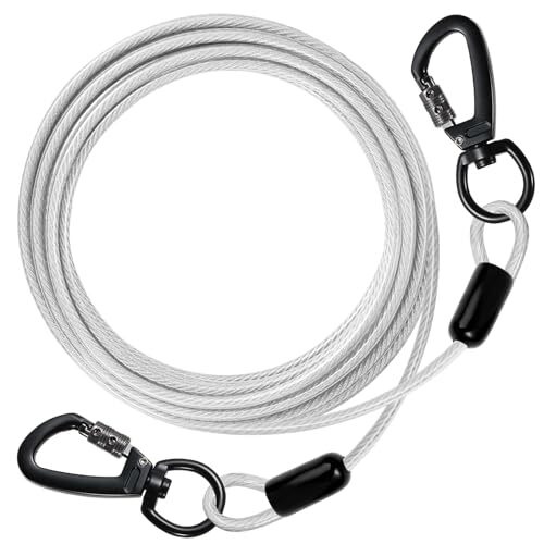 DANOFY 犬 ワイヤー 係留 リード ケーブル - 犬用 係留ケーブル 5mm極細 カラビナ ロック付き 錆び付かな拍卖