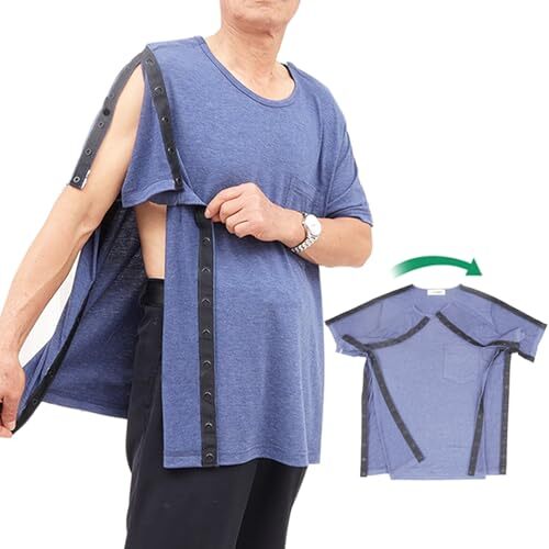 KUMUROETA 半袖Tシャツ 腕を骨折した時の服 肩を骨折した時の服 鎖骨を骨折した時の服 男女兼用 ブルー L拍卖