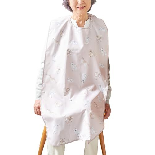 ココロcolor 介護用エプロン 食事 おしゃれ 撥水 防汚 レディース ピンク(ねこ柄)拍卖