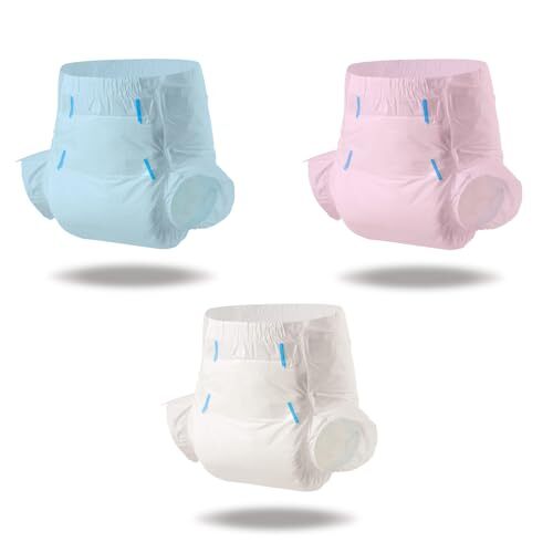 CutiePlusU 大人用おむつ 吸収力の高いドライ表面 使い捨て大人用おむつ オールナイト ブルーピンクホワイト 3拍卖