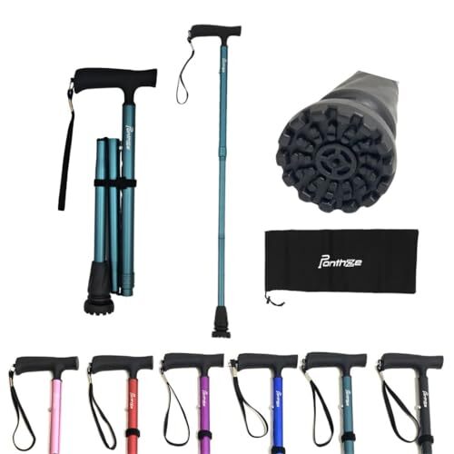 ポンツェ 杖 折り畳み 全地形型 軽量 男女兼用 8段階調節 ブラック グリーン レッド ピンク パープル ブルー (グ拍卖
