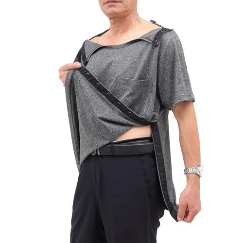 Amy Coulee 介護服 半袖 Tシャツ 介護ゆるゆるな衣服 腕を骨折した時の服 寝たきり 術後 男女兼用(Gray拍卖