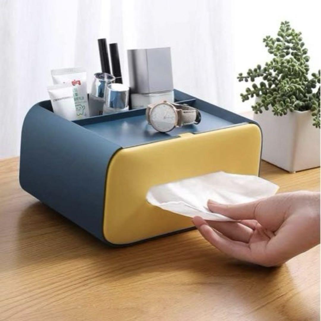 ★★訳あり★モダン ティッシュボックス ティッシュケース リモコンラック 化粧品収納 青と黄色拍卖