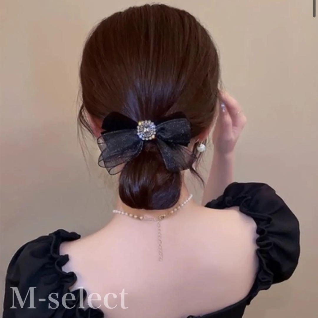 ビジュー付きキラキラヘアリボン バレッタ 韓国 ヘアアクセサリー 髪飾り拍卖