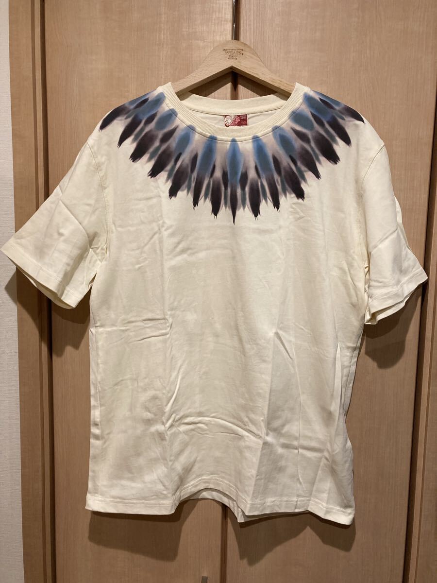 美品 フェザー柄半袖Tシャツ ホワイト Lサイズ インディアン好きな方 ゴローズ好きな方 ネイティブ オルテガ拍卖