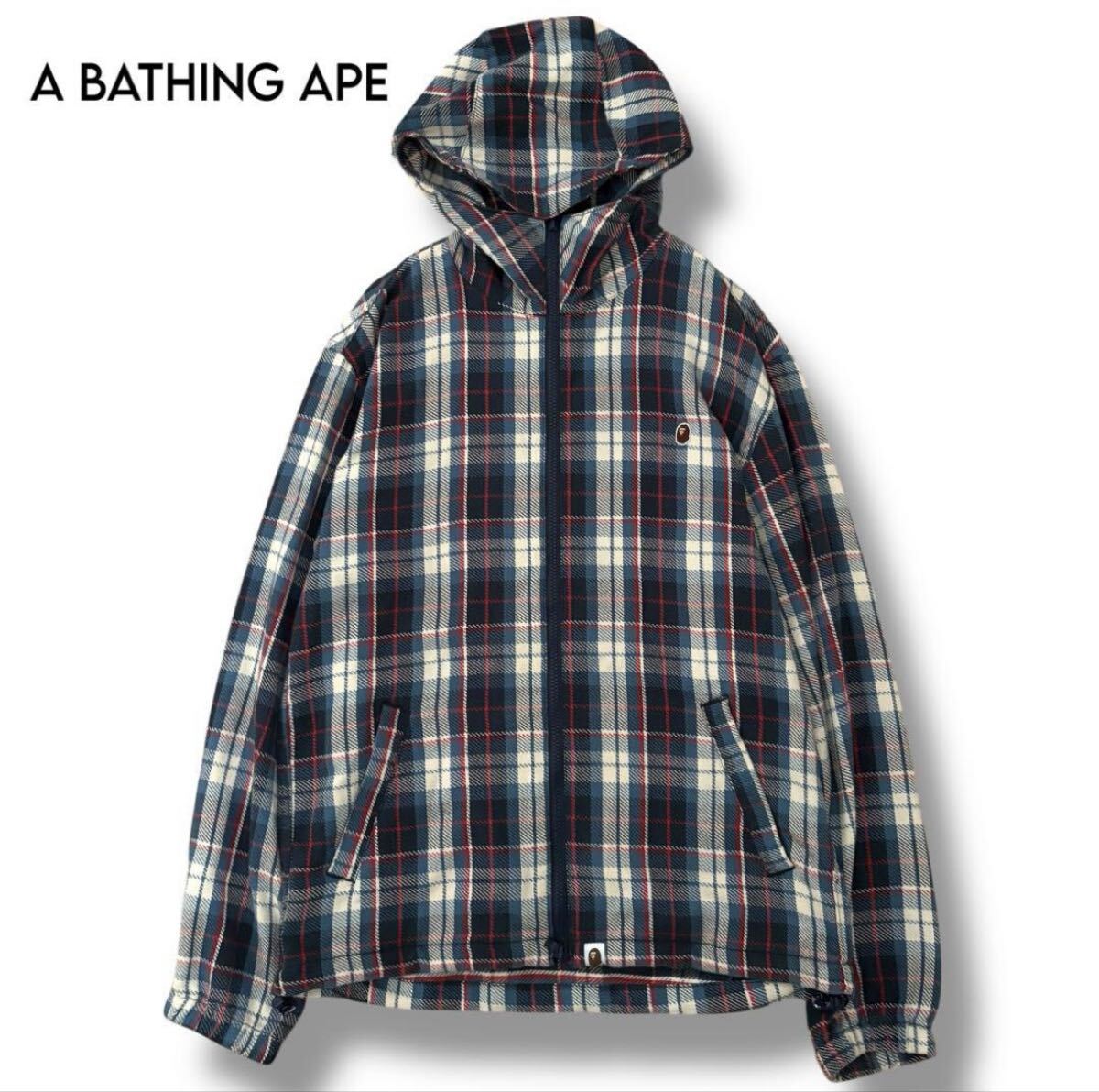 【A BATHING APE】フランネルチェック ダブルジップアップパーカーXL拍卖