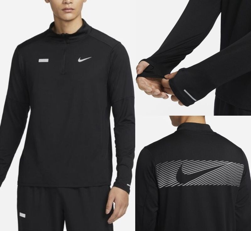 残少 M ナイキ 超ストレッチ ハーフジップ ランニング トップ 検 スウッシュ リフレクター エレメント シャツ フラッシュ ブラック/黒拍卖