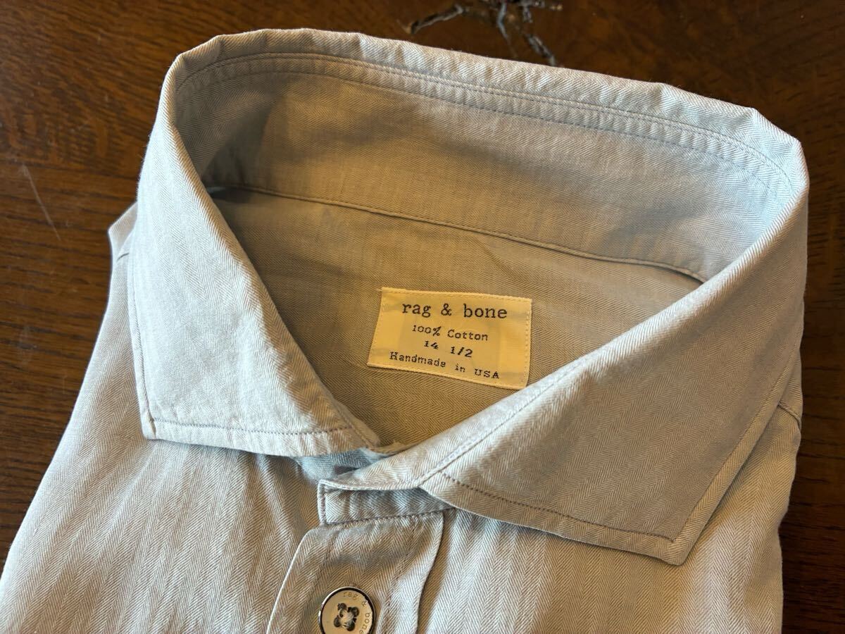 ほぼピスポーク アメリカ製 rag & bone ラグ アンド ボーン ハンドメイド シャツ 14 1/2 グレー ヘリンボン柄 アメリカNY 拍卖