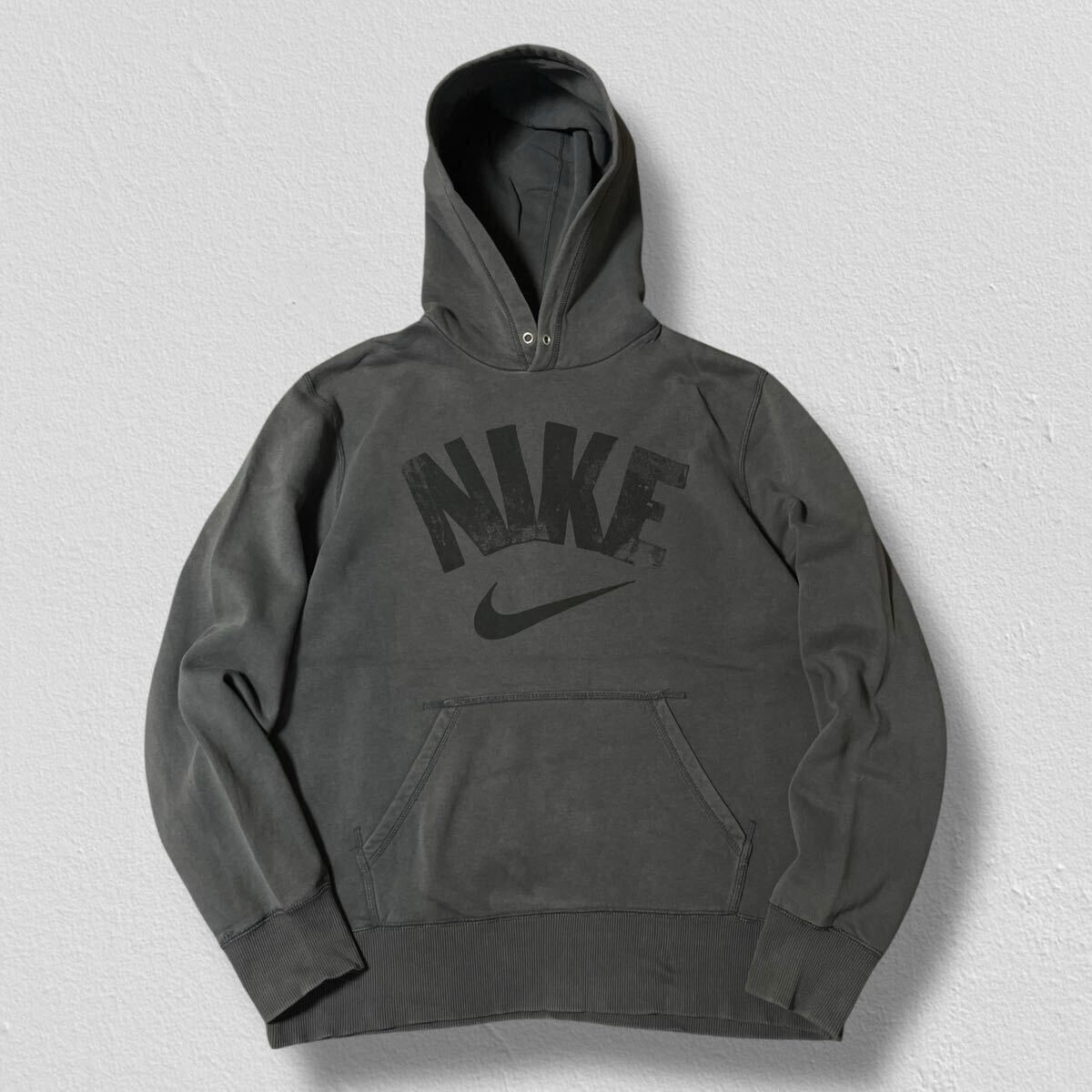 NIKE フーディーロゴプリントパーカー ダークグレー L ●洗濯プレス済● ナイキ スウェット プルオーバー トレーナー 古着/596拍卖