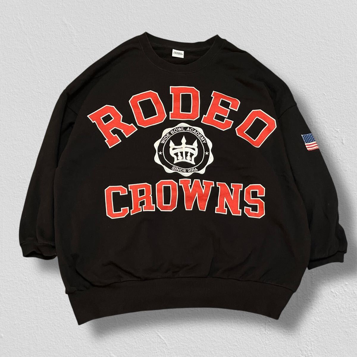 RODEO CROWNS ビッグロゴスウェット ブラック FREEサイズ ●洗濯プレス済● ロデオクラウンズ トレーナー オーバーサイズ 黒 古着/652拍卖