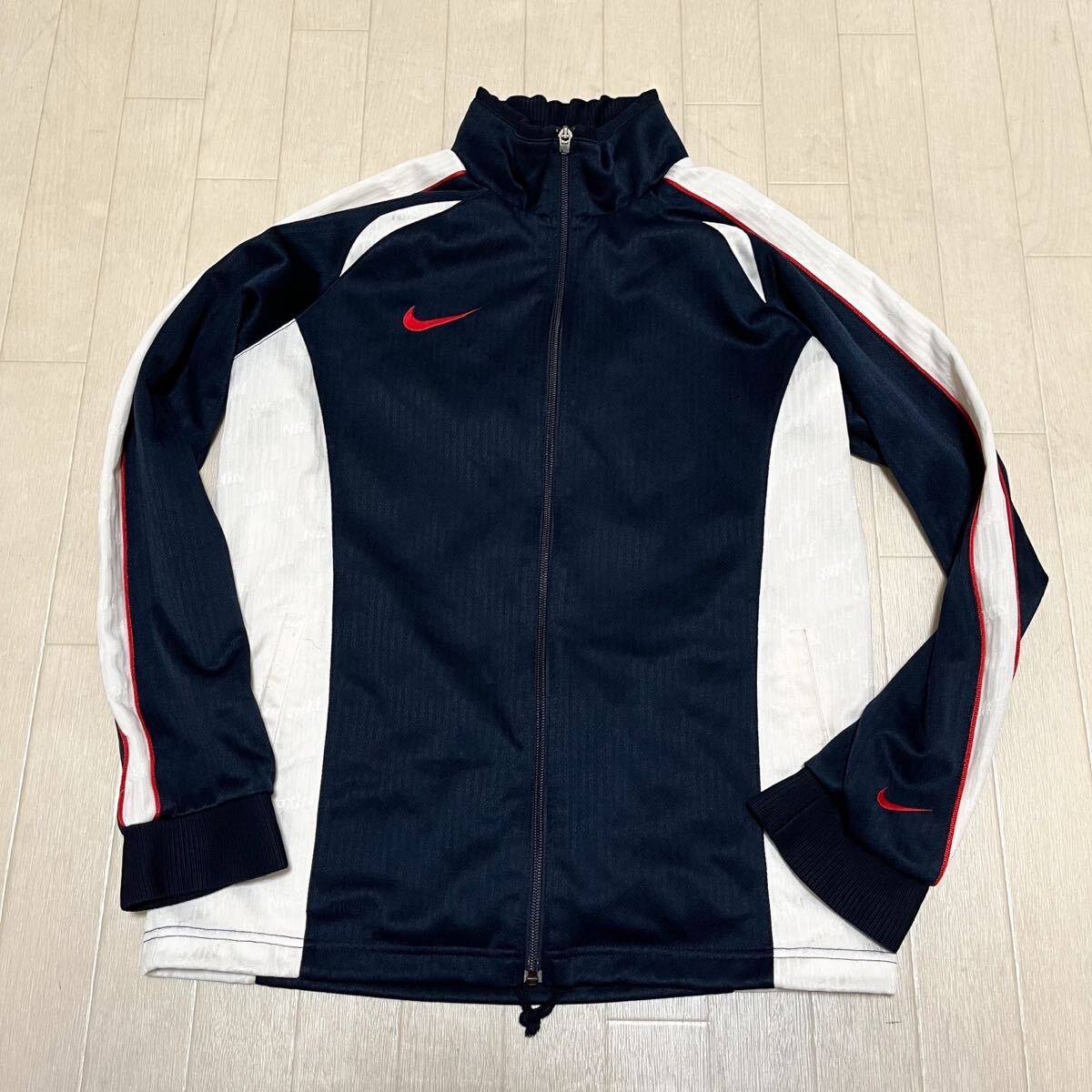 和845★ NIKE DRI-FIT ナイキ ジャージ ジップアップブルゾン スポーツウェア S ネイビー ホワイト メンズ拍卖