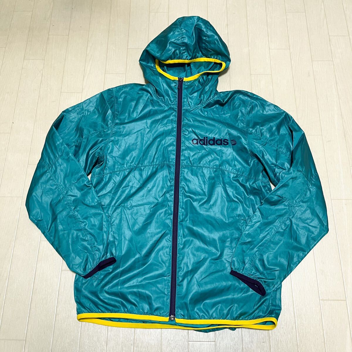 和845★ adidas neo アディダス ネオ ジップアップパーカー ナイロンジャケット L ブルー メンズ拍卖