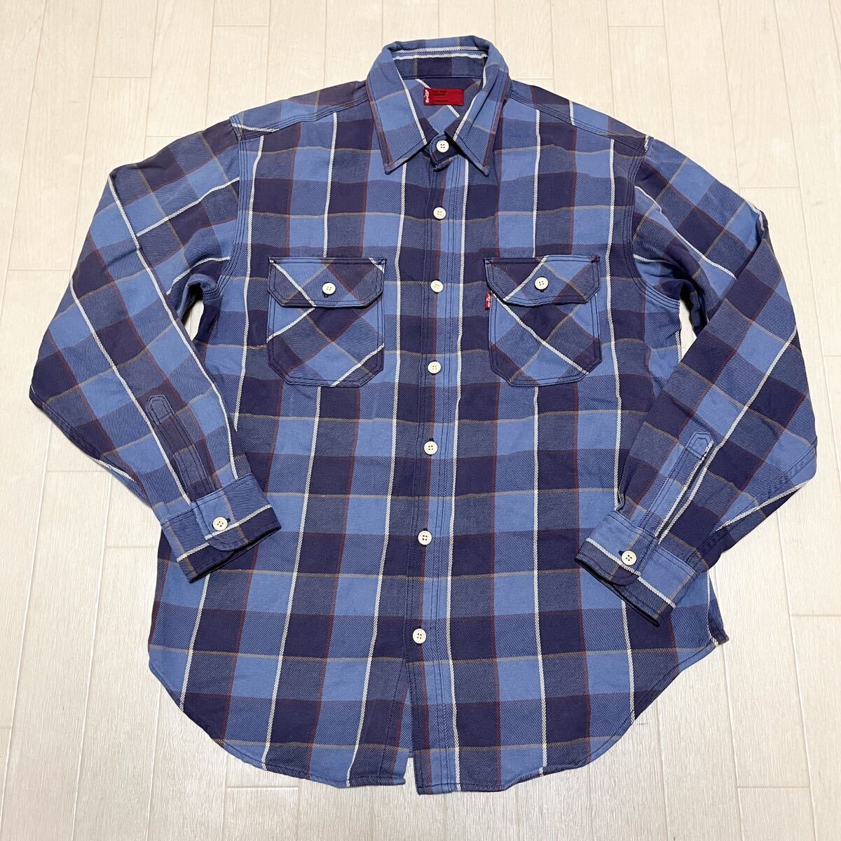 和848★ Levi's RED TAB リーバイス ネルシャツ ボタンシャツ ワークシャツ チェック M ブルー レッド メンズ拍卖
