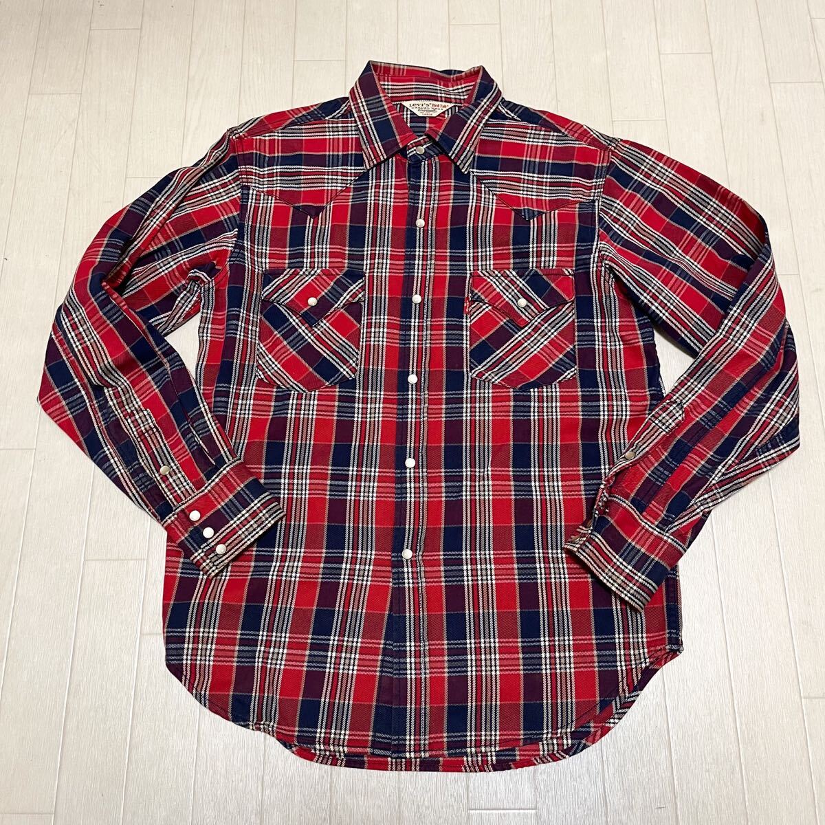 和848★ Levi's Red Tab リーバイス レッドタブ 長袖 ボタンシャツ ネルシャツ チェック ウエスタンシャツ L レッド ネイビー メンズ拍卖