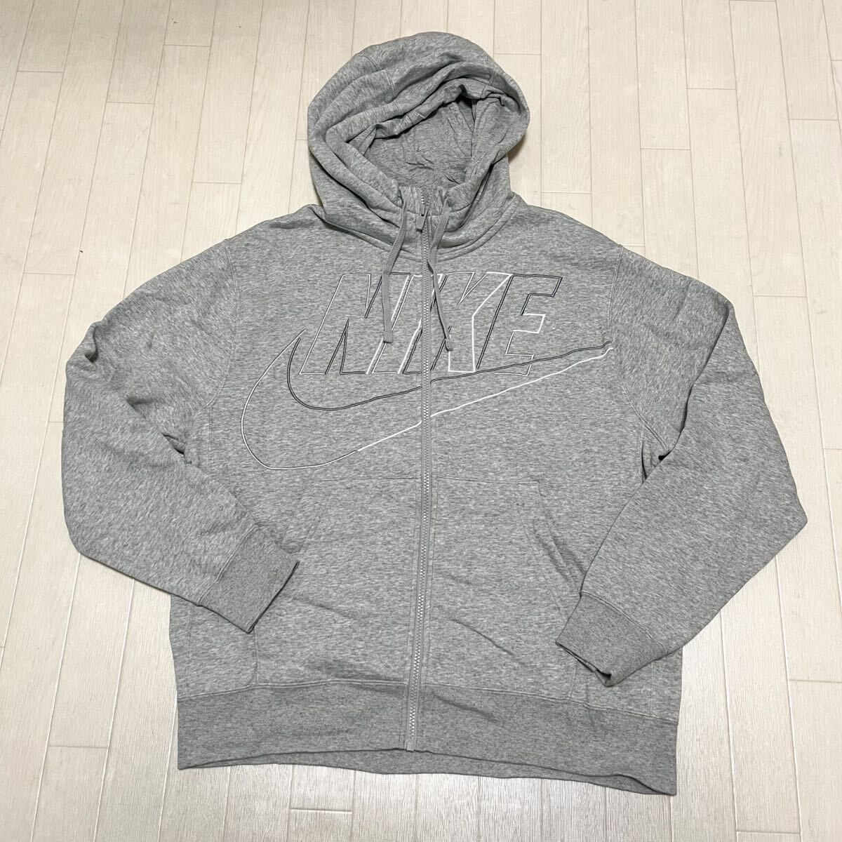 和849★ NIKE ナイキ ジップアップ パーカー フーディ スウェット ロゴ刺繍 XL グレー メンズ拍卖
