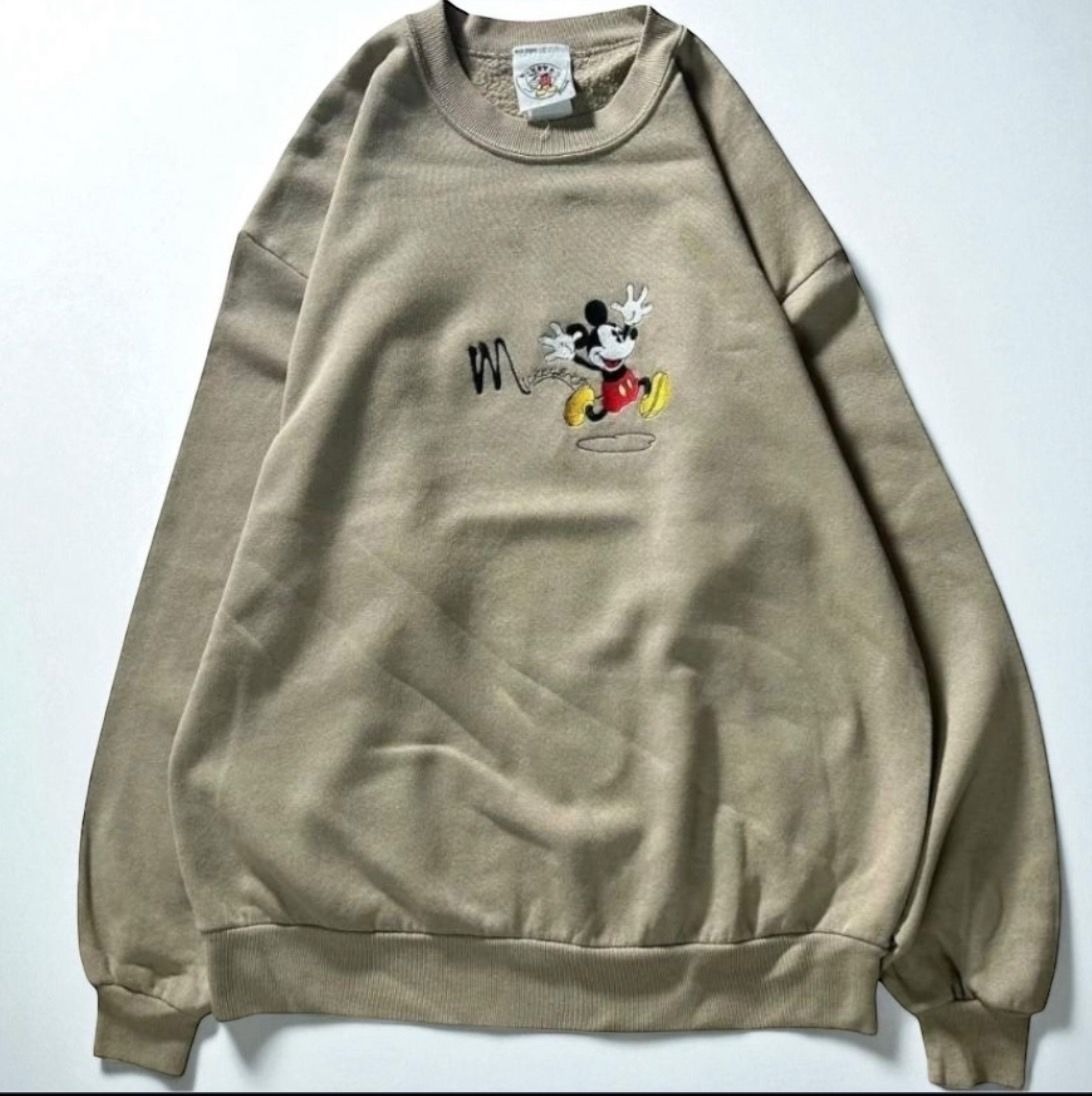 90年代 Mickey&Co. Disney ディズニー 刺繍スウェット ミッキー トレーナー ベージュ メンズ M 古着 ヴィンテージ / A2198拍卖