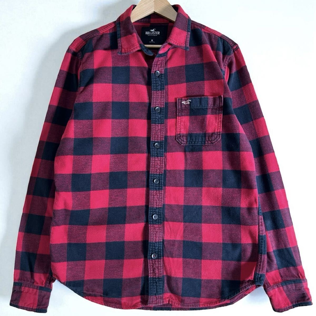 HOLLISTER ホリスター ネルシャツ 長袖 シャツ チェックシャツ バッファローチェック コットン レッド メンズ M 古着 ヴィンテージ拍卖