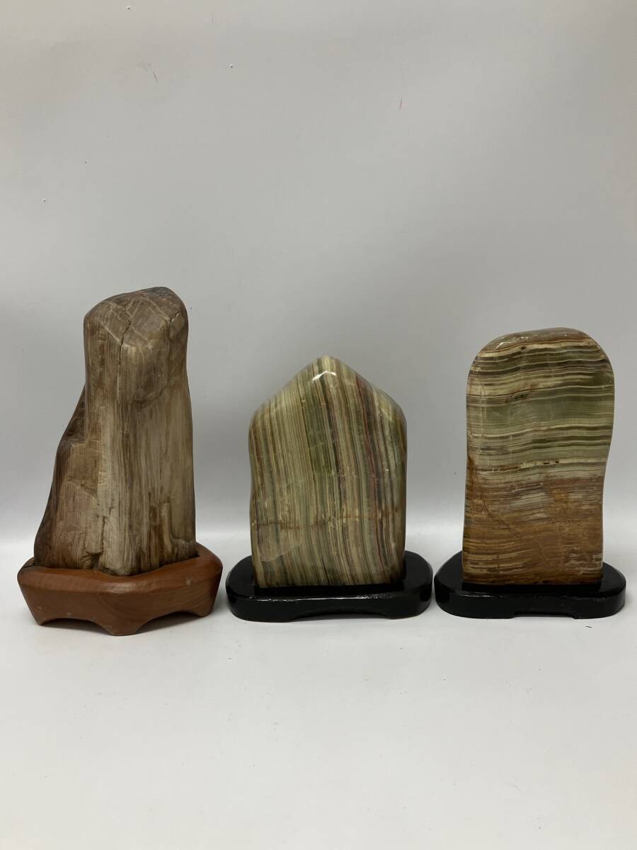【3点おまとめ】瑪瑙 メノウ 珪化木? 台座付き 天然石 鑑賞石 原石 置物 インテリア 管理IS201拍卖