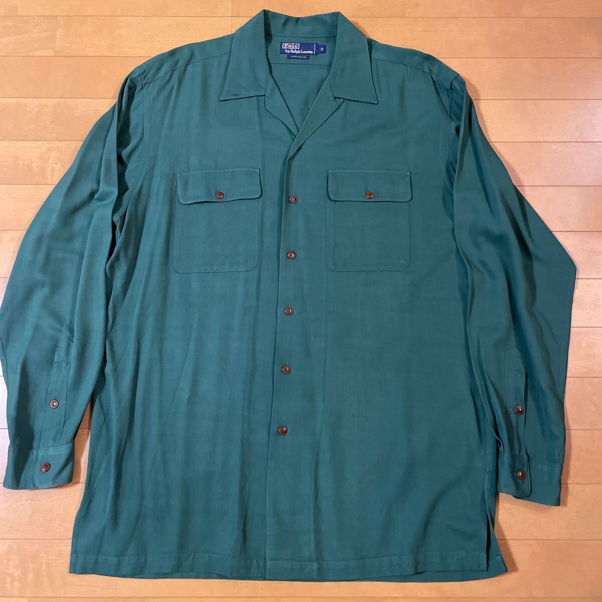 レーヨン グリーン 長袖 ralph lauren シャツ オープンカラー ラルフローレン 開襟 ビンテージ caldwell STEWARD拍卖