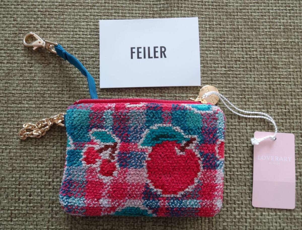 新品タグ付未使用 ラブラリーバイフェイラー FEILER レトロフルーツチェック スクエア チェーン付ポーチ キーケース林檎&チェリーRE拍卖