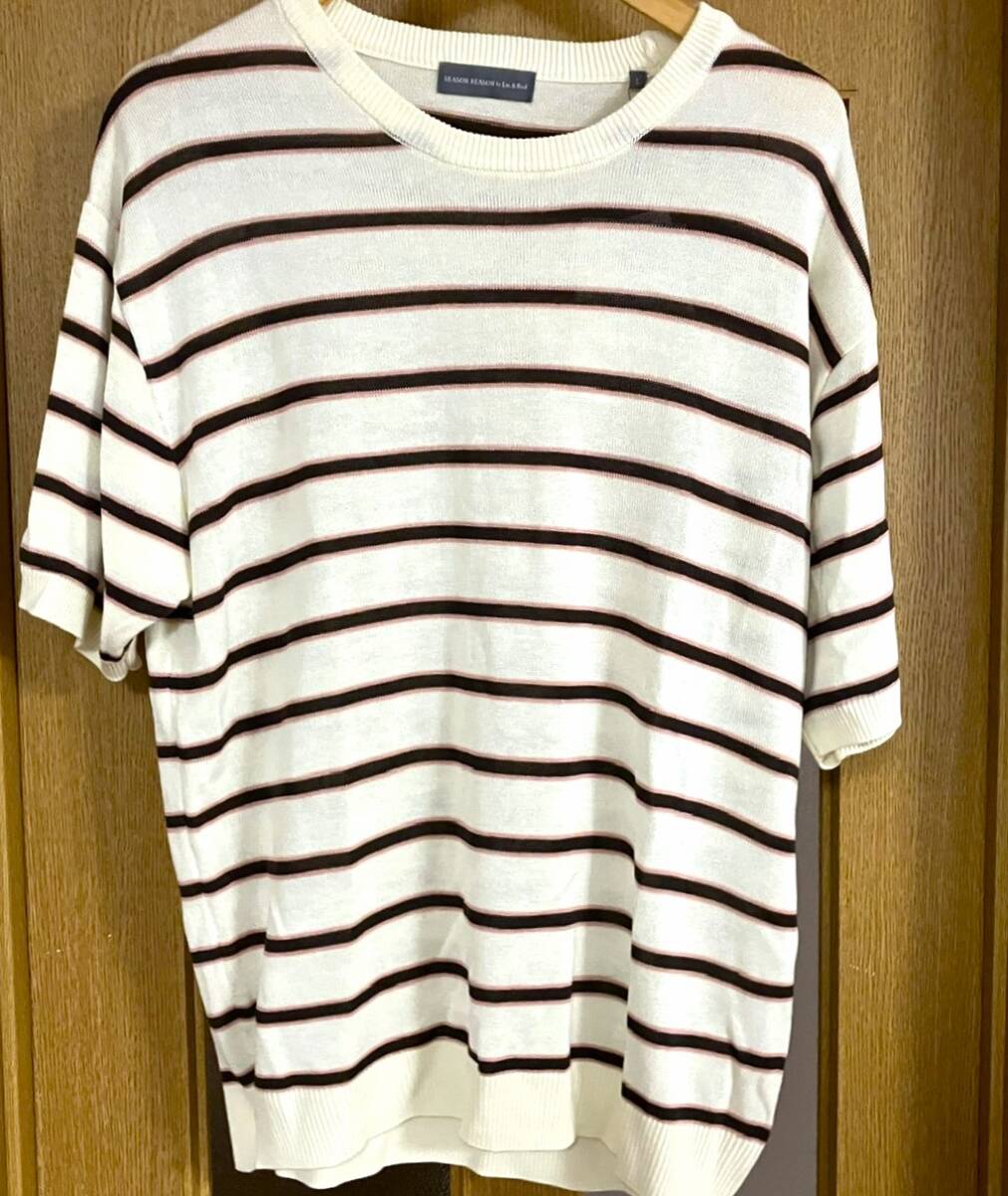新品 タグ付き シーズンリーズン ニット アクリル100% ボーダー柄 中白 メンズLサイズ拍卖
