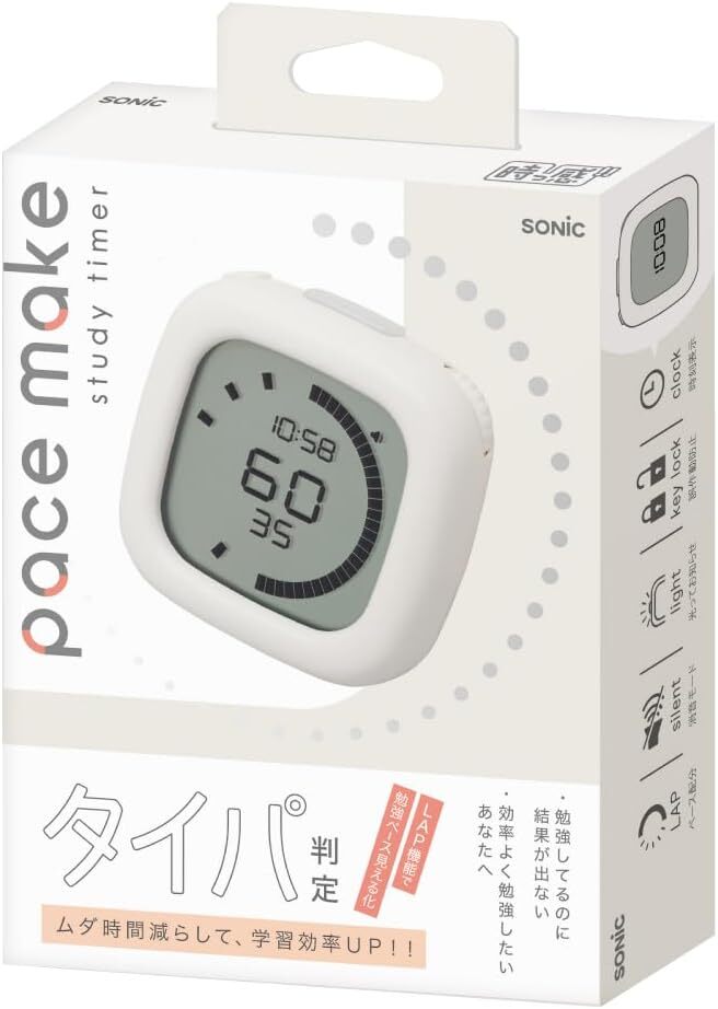 SONIC ソニック ペースメイク スタディータイマー 学習タイマー 時っ感タイマー ラップ機能付 SP-1118【アイボリー】拍卖