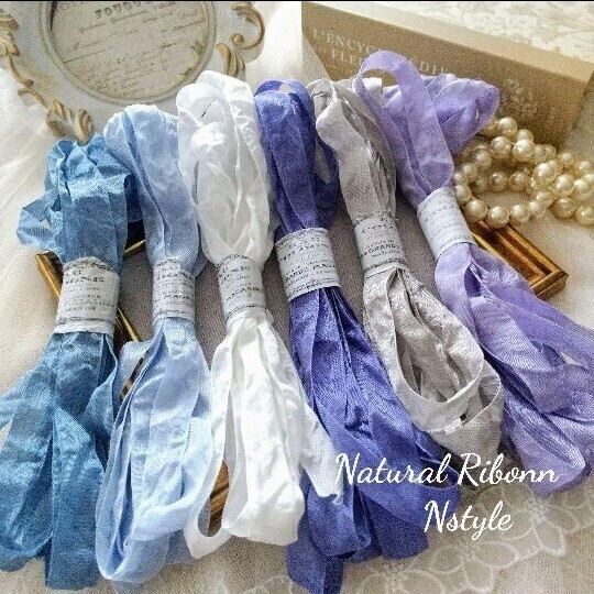 ドライフラワー 手芸 シャビーシック くしゅくしゅリボン アンティーク風ブルー拍卖