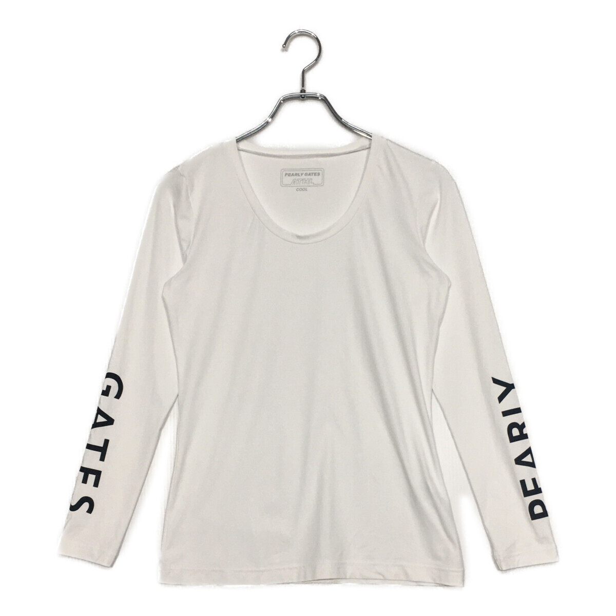 coco 中古 パーリーゲイツ PEARLY GATES レディース インナー 2(L) 白 ホワイト Uネック 長袖 ロゴ ネコパケ発送可 102839拍卖