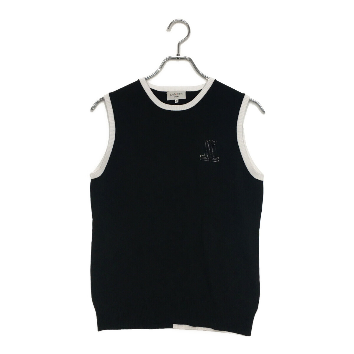 coco 中古 ランバンスポール LANVIN SPORT レディース ベスト 40(L) 黒 ブラック クルーネック ニット ネコパケ発送可 102876拍卖