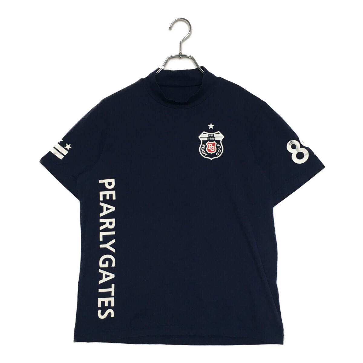 coco 中古 パーリーゲイツ PEARLY GATES メンズ 半袖シャツ 5(L) 紺 ネイビー モックネック ネコパケ発送可 102926拍卖