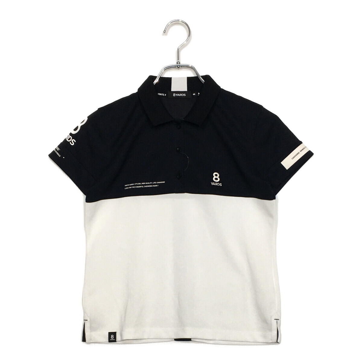 coco 中古 ハチヤーズ 8YARDS レディース 半袖ポロシャツ S 黒×白 バイカラー バックプリント ネコポス発送可 103040拍卖