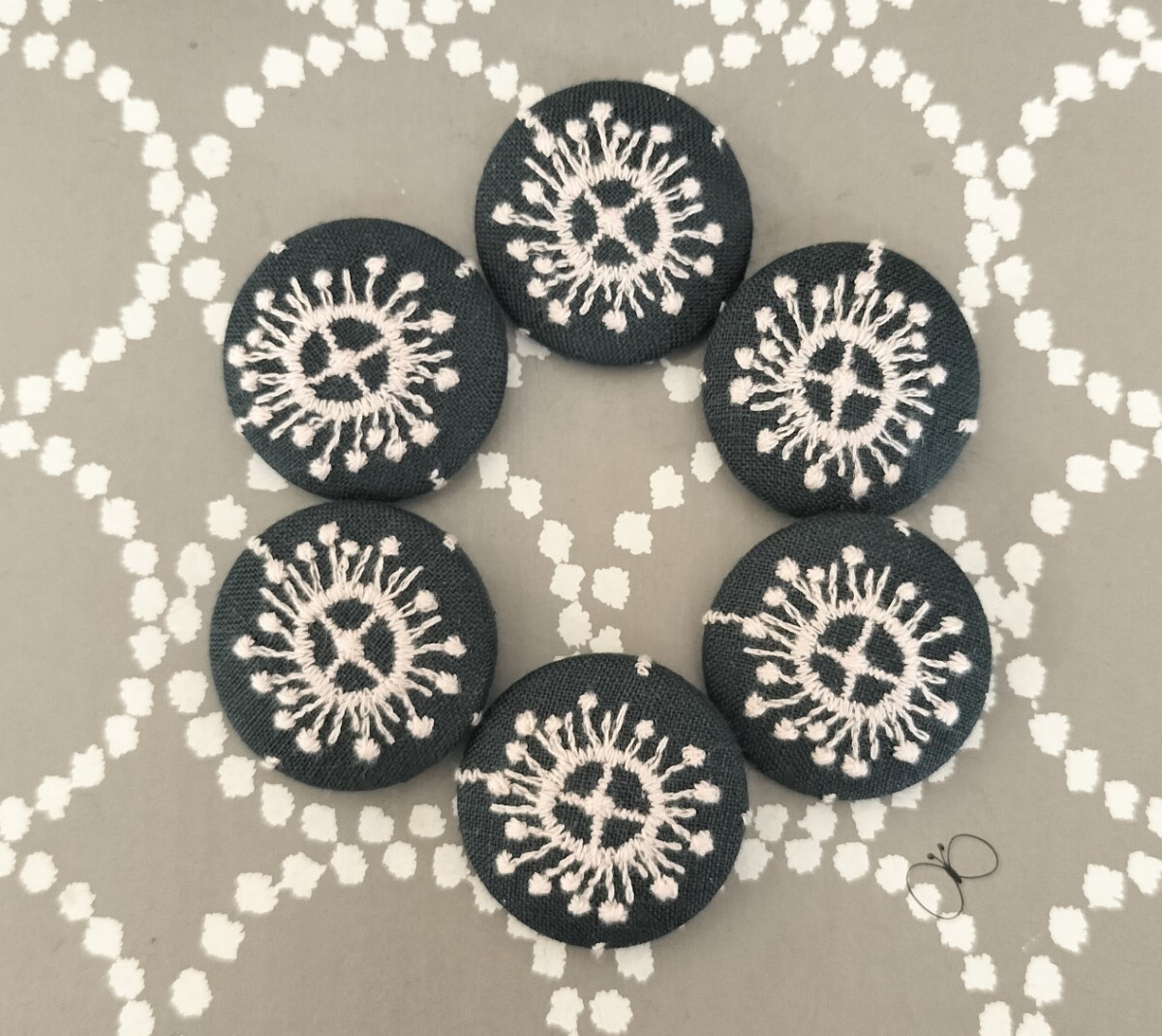 ハンドメイド くるみボタン27mm6コ ミナペルホネンanemone使用拍卖
