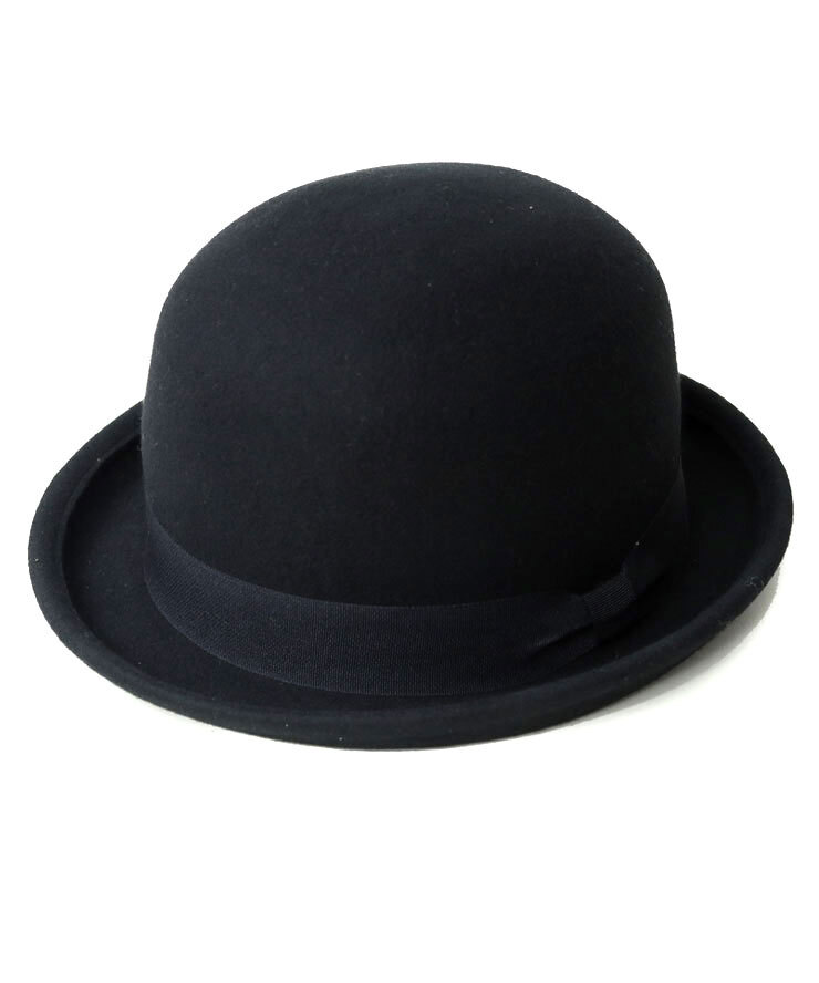 <ブラック>Regnuu フェルトボーラーハット 帽子 フェルト ウール ボーラー ダービーハット 山高帽 サイズ調整拍卖