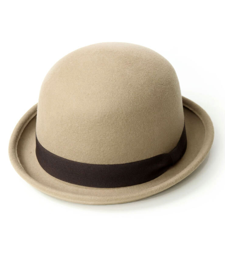 <キャメル>Regnuu フェルトボーラーハット 帽子 フェルト ウール ボーラー ダービーハット 山高帽 サイズ調整拍卖