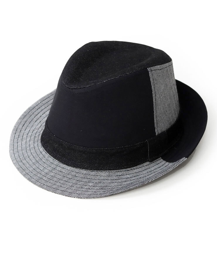 <Sサイズ><ブラック>Regnuu クレイジー デニム 中折れハット 大きいサイズ 微調整可能 パッチワーク拍卖