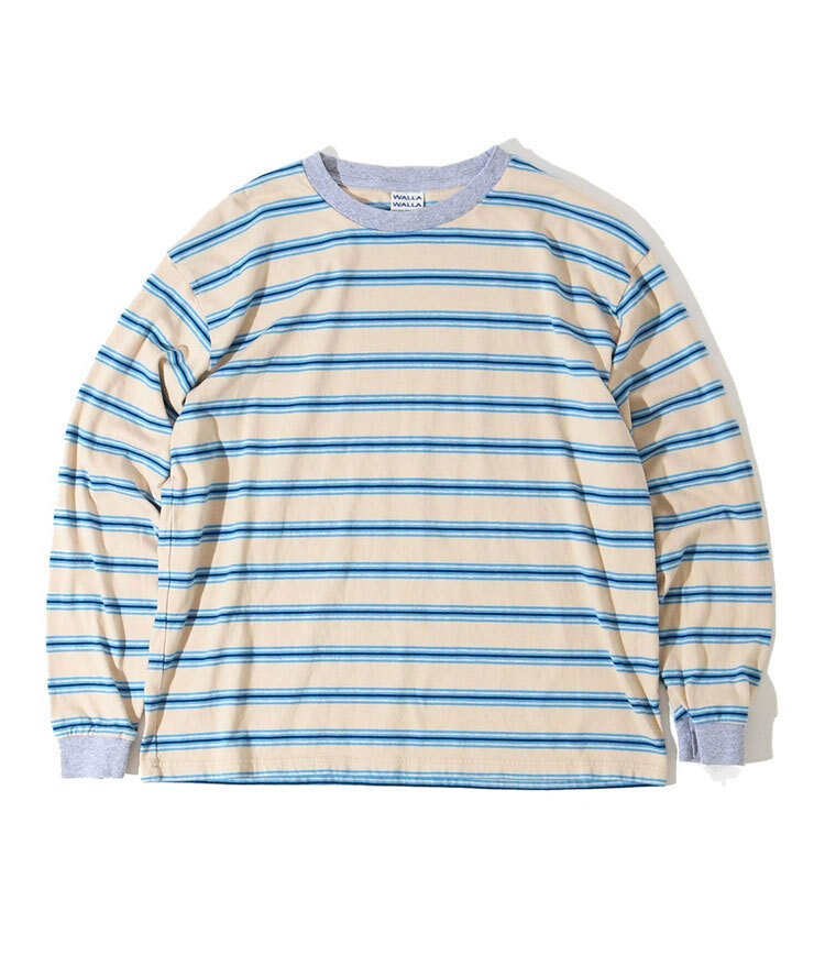 <Lサイズ><ベージュ/ブルー>WALLA WALLA SPORT ワラワラスポーツ ロングスリーブストライプTee拍卖