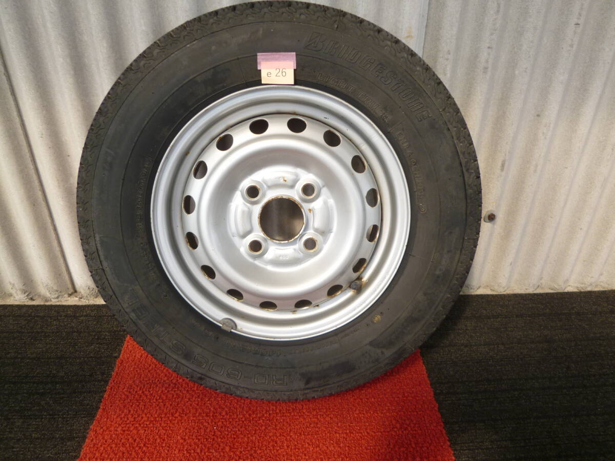 ホンダ アクティ 鉄チン スチールホイール 12インチ 3.5J +40 PCD100-4h ハブ56 S3A BRIDGESTONE 145R12LT 6P.R 02年製 1本 タイヤ付き[e26拍卖