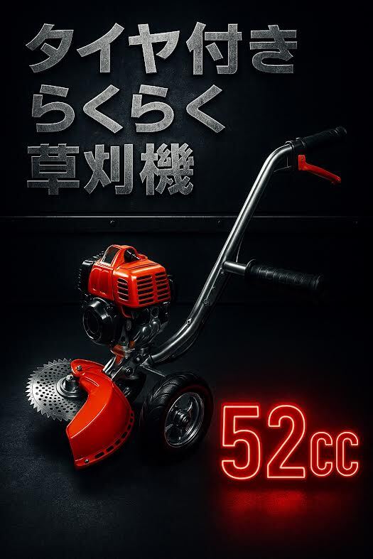 タイヤ付エンジン草刈機 手押し草刈り機 らくらく作業 最強52cc 新品 y 送料無料拍卖